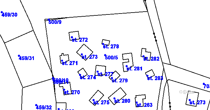 Parcela st. 500/5 v KÚ Mlékojedy u Neratovic, Katastrální mapa