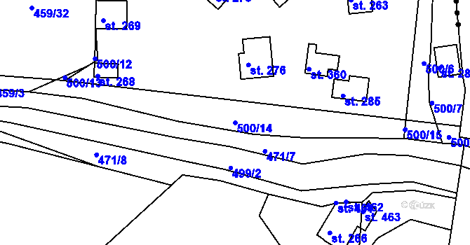 Parcela st. 500/14 v KÚ Mlékojedy u Neratovic, Katastrální mapa