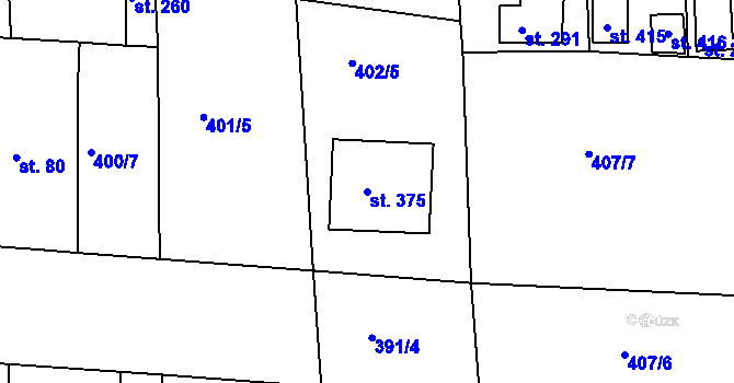 Parcela st. 375 v KÚ Mlékojedy u Neratovic, Katastrální mapa