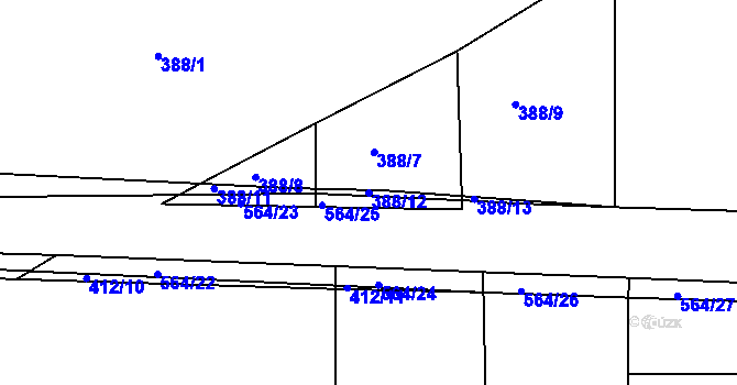 Parcela st. 388/12 v KÚ Mlékojedy u Neratovic, Katastrální mapa