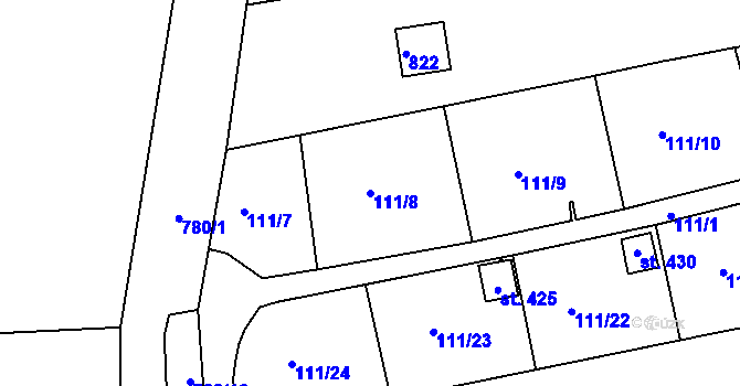 Parcela st. 111/8 v KÚ Mlékojedy u Neratovic, Katastrální mapa
