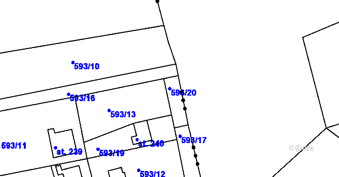 Parcela st. 593/20 v KÚ Mlékojedy u Neratovic, Katastrální mapa