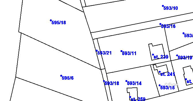 Parcela st. 593/21 v KÚ Mlékojedy u Neratovic, Katastrální mapa