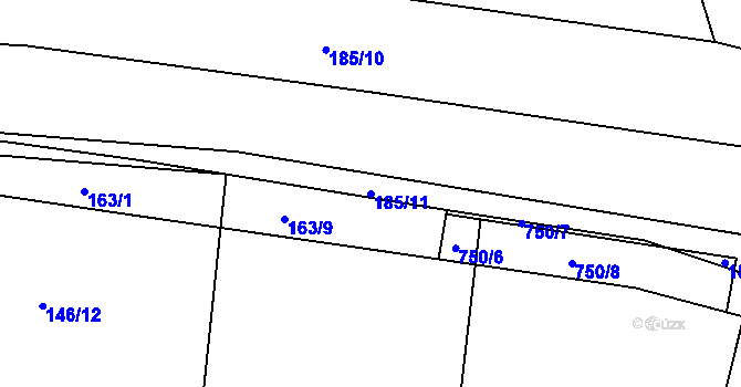 Parcela st. 185/11 v KÚ Mlékojedy u Neratovic, Katastrální mapa