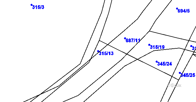 Parcela st. 315/13 v KÚ Mlékojedy u Neratovic, Katastrální mapa