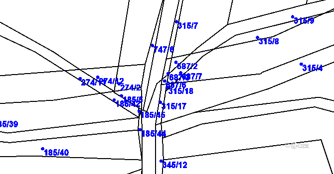 Parcela st. 315/18 v KÚ Mlékojedy u Neratovic, Katastrální mapa