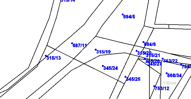 Parcela st. 315/19 v KÚ Mlékojedy u Neratovic, Katastrální mapa