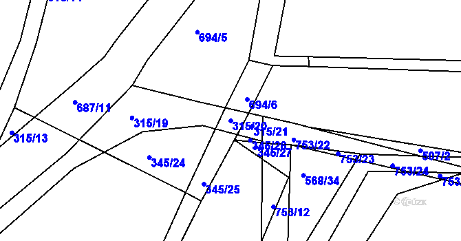 Parcela st. 315/20 v KÚ Mlékojedy u Neratovic, Katastrální mapa