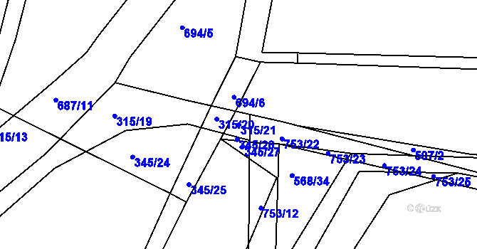Parcela st. 315/21 v KÚ Mlékojedy u Neratovic, Katastrální mapa