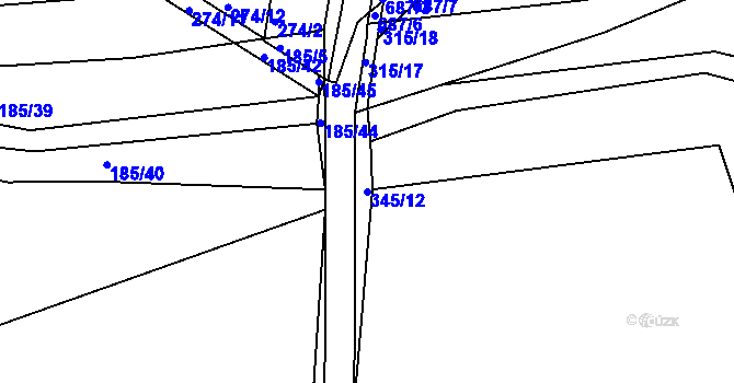 Parcela st. 345/12 v KÚ Mlékojedy u Neratovic, Katastrální mapa