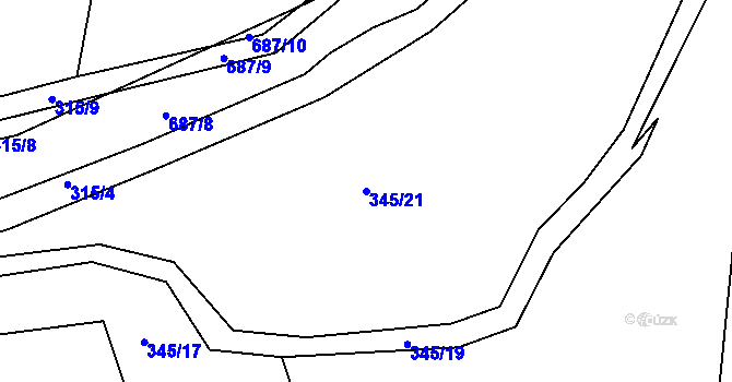 Parcela st. 345/21 v KÚ Mlékojedy u Neratovic, Katastrální mapa