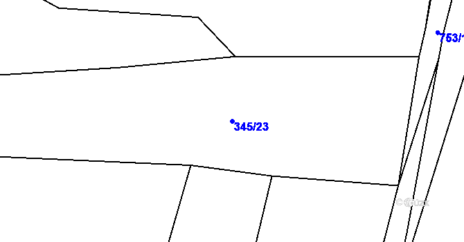 Parcela st. 345/23 v KÚ Mlékojedy u Neratovic, Katastrální mapa
