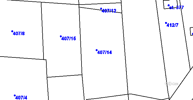 Parcela st. 407/14 v KÚ Mlékojedy u Neratovic, Katastrální mapa
