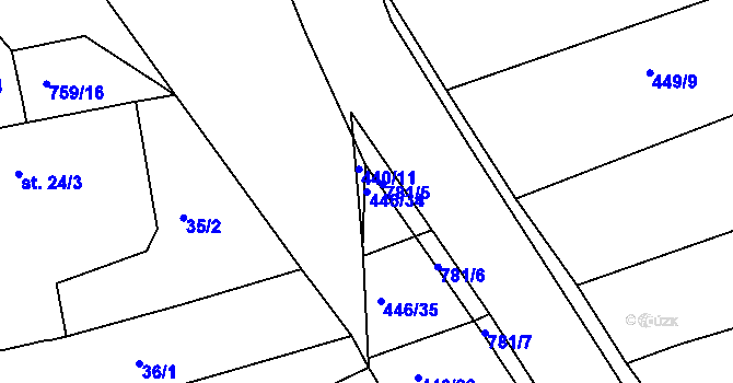 Parcela st. 446/34 v KÚ Mlékojedy u Neratovic, Katastrální mapa