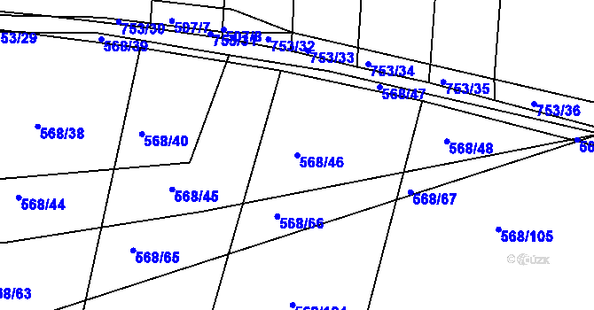 Parcela st. 568/46 v KÚ Mlékojedy u Neratovic, Katastrální mapa