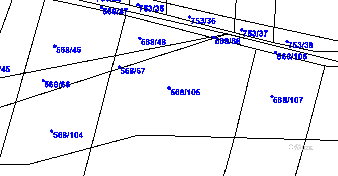 Parcela st. 568/105 v KÚ Mlékojedy u Neratovic, Katastrální mapa