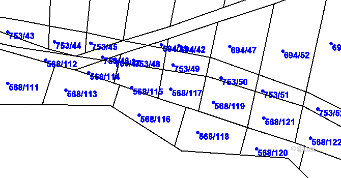 Parcela st. 568/117 v KÚ Mlékojedy u Neratovic, Katastrální mapa