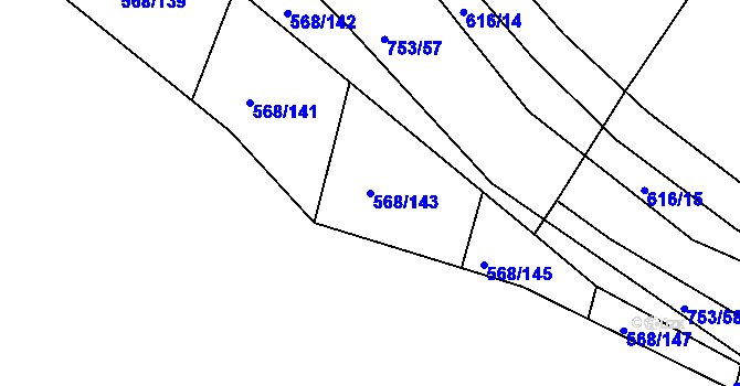 Parcela st. 568/143 v KÚ Mlékojedy u Neratovic, Katastrální mapa