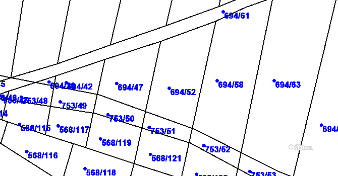 Parcela st. 694/52 v KÚ Mlékojedy u Neratovic, Katastrální mapa
