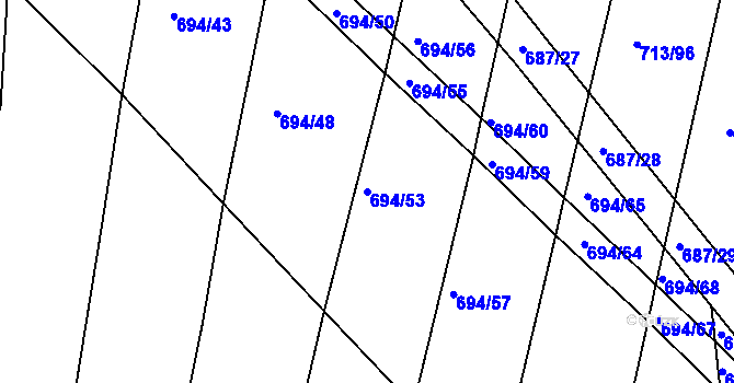 Parcela st. 694/53 v KÚ Mlékojedy u Neratovic, Katastrální mapa
