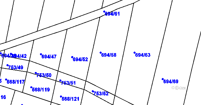 Parcela st. 694/58 v KÚ Mlékojedy u Neratovic, Katastrální mapa