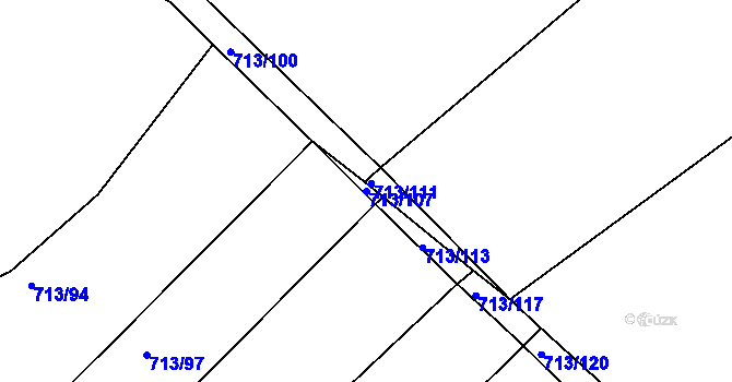 Parcela st. 713/107 v KÚ Mlékojedy u Neratovic, Katastrální mapa