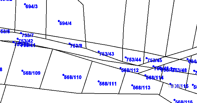 Parcela st. 753/43 v KÚ Mlékojedy u Neratovic, Katastrální mapa
