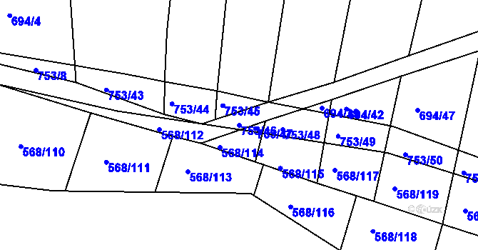 Parcela st. 753/46 v KÚ Mlékojedy u Neratovic, Katastrální mapa