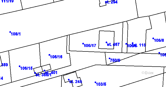 Parcela st. 106/17 v KÚ Mlékojedy u Neratovic, Katastrální mapa