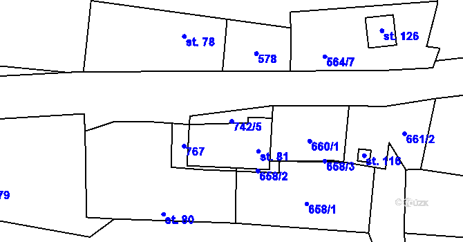 Parcela st. 742/5 v KÚ Nerošov, Katastrální mapa