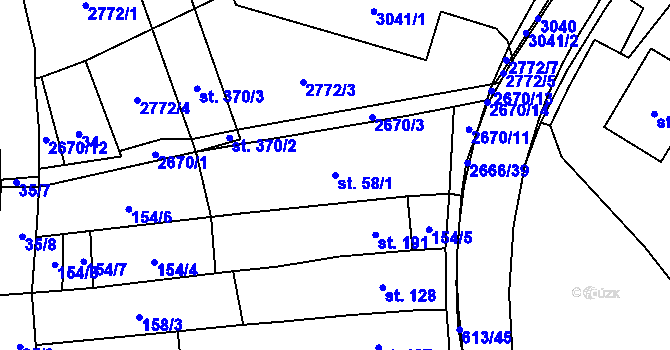 Parcela st. 58/1 v KÚ Neslovice, Katastrální mapa
