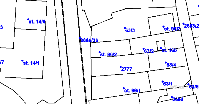Parcela st. 96/2 v KÚ Neslovice, Katastrální mapa