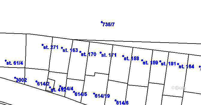 Parcela st. 171 v KÚ Neslovice, Katastrální mapa