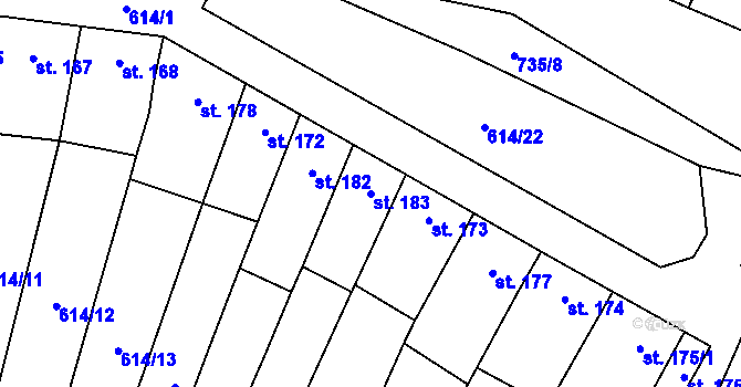 Parcela st. 183 v KÚ Neslovice, Katastrální mapa