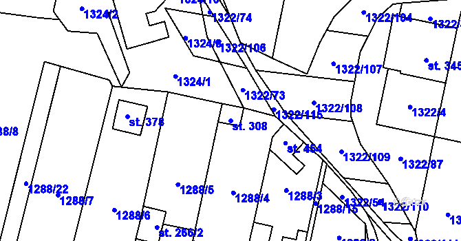 Parcela st. 308 v KÚ Neslovice, Katastrální mapa