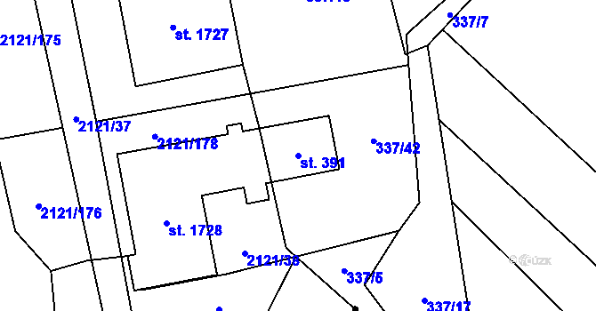 Parcela st. 391 v KÚ Neslovice, Katastrální mapa