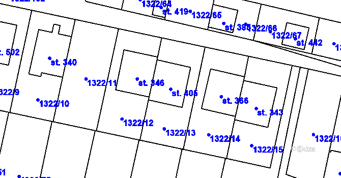 Parcela st. 405 v KÚ Neslovice, Katastrální mapa