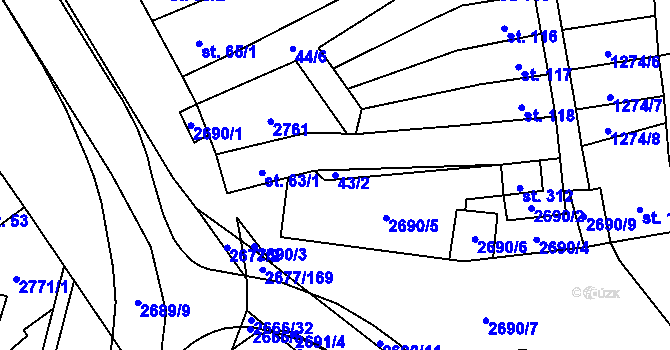 Parcela st. 43/2 v KÚ Neslovice, Katastrální mapa