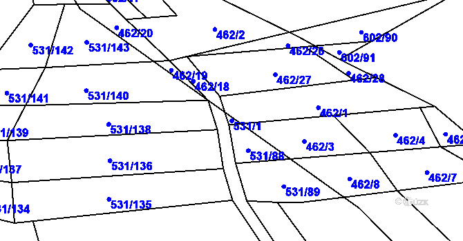 Parcela st. 531/1 v KÚ Neslovice, Katastrální mapa