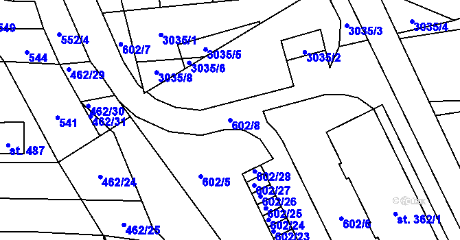 Parcela st. 602/8 v KÚ Neslovice, Katastrální mapa