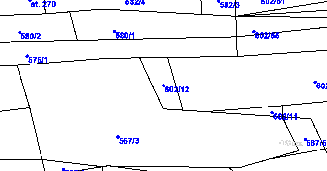 Parcela st. 602/12 v KÚ Neslovice, Katastrální mapa