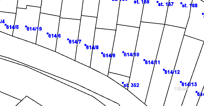 Parcela st. 614/9 v KÚ Neslovice, Katastrální mapa