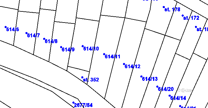 Parcela st. 614/11 v KÚ Neslovice, Katastrální mapa