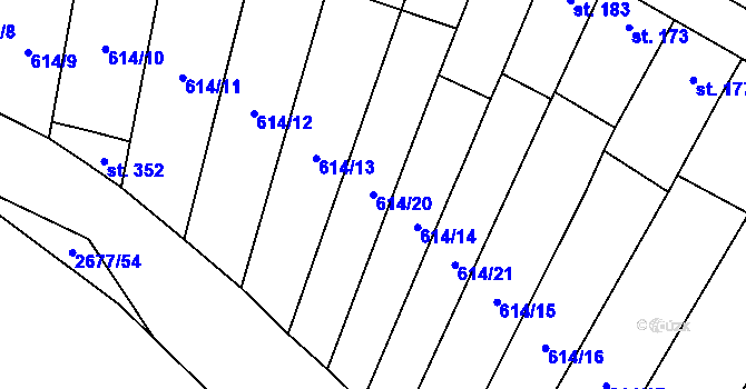 Parcela st. 614/20 v KÚ Neslovice, Katastrální mapa