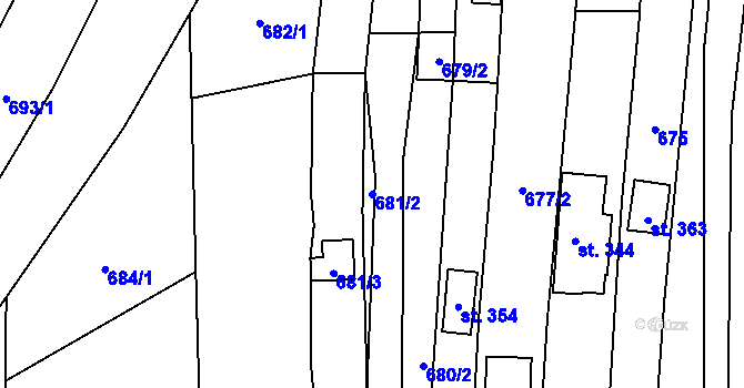 Parcela st. 681/2 v KÚ Neslovice, Katastrální mapa