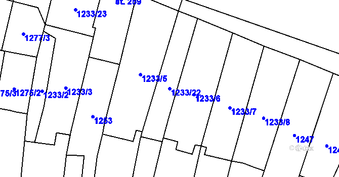 Parcela st. 1233/22 v KÚ Neslovice, Katastrální mapa