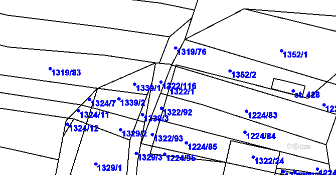 Parcela st. 1322/1 v KÚ Neslovice, Katastrální mapa
