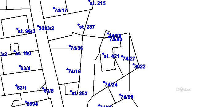 Parcela st. 421 v KÚ Neslovice, Katastrální mapa