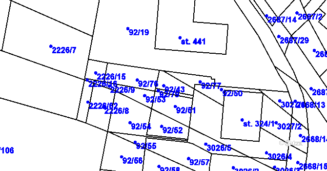 Parcela st. 92/43 v KÚ Neslovice, Katastrální mapa