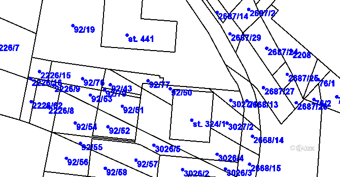 Parcela st. 92/50 v KÚ Neslovice, Katastrální mapa
